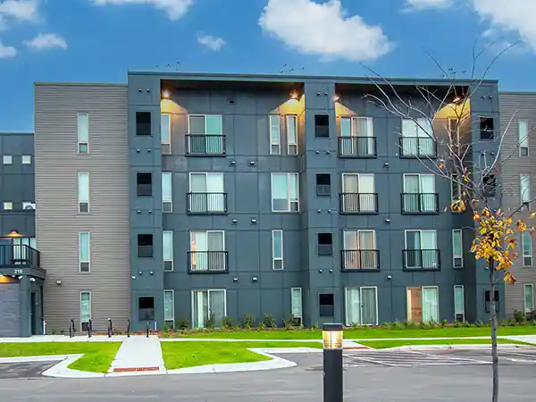 Modern multi-family apartment building completed by Brennan Companies